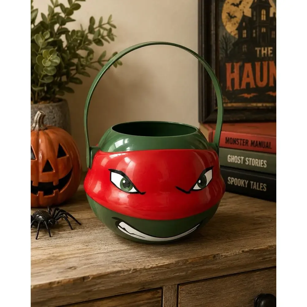 2017 TMNT Raphael Halloween Candy Bucket Trick or Treat Pail Turtle 7” PTI
